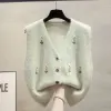 Cuello en V bordado flores punto cardigan chaleco mujer suelto flaco outwear vintage suéter chaleco canaleta outwear Specification image